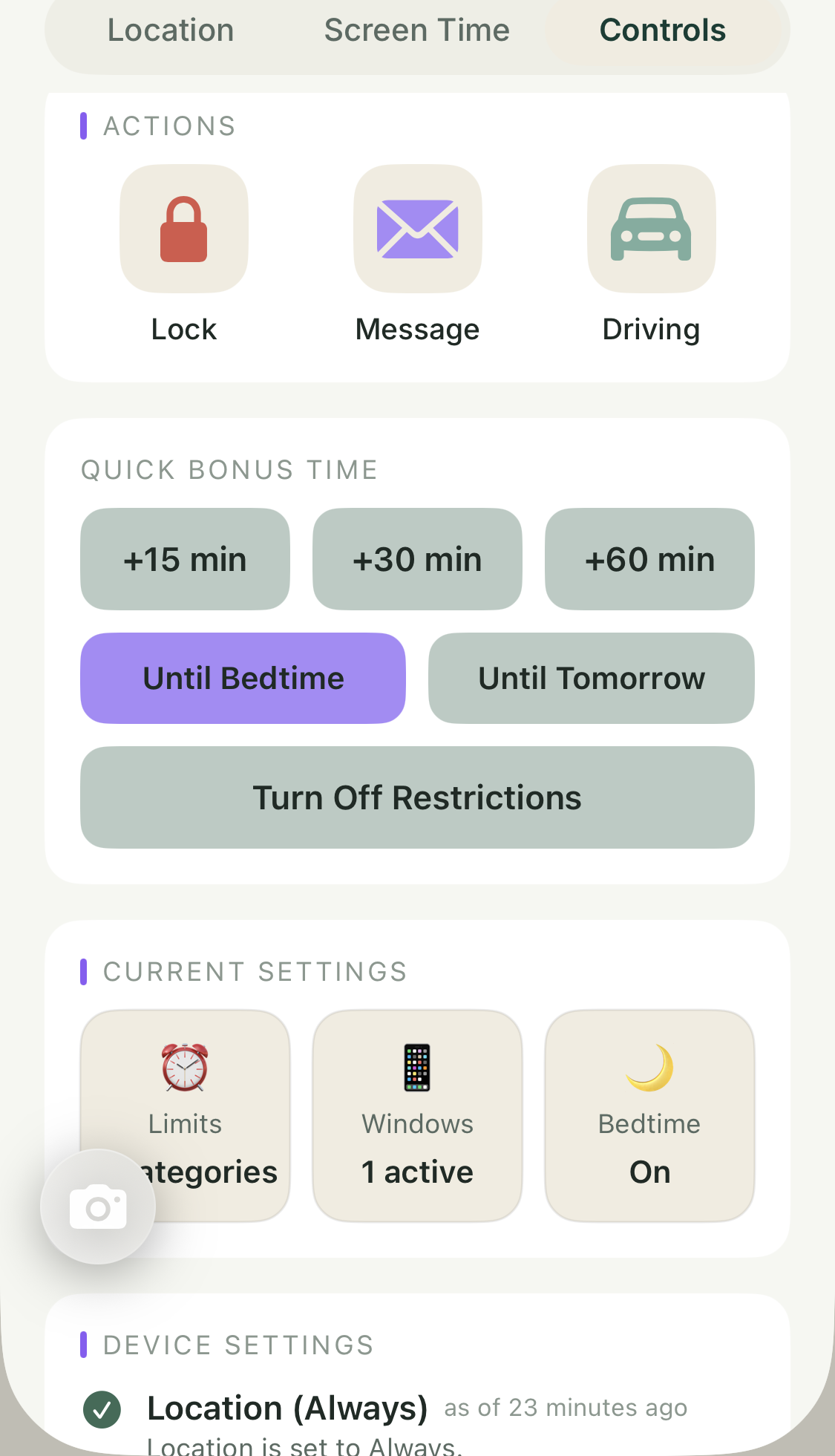 Clann parental controls and bonus time