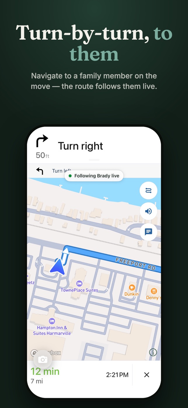 Turn-by-turn, to them — navigate to a family member on the move